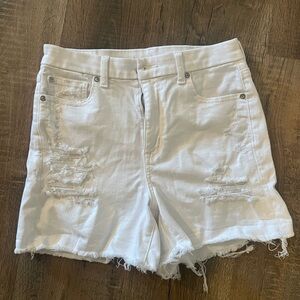 White distressed denim American eagle shorts
